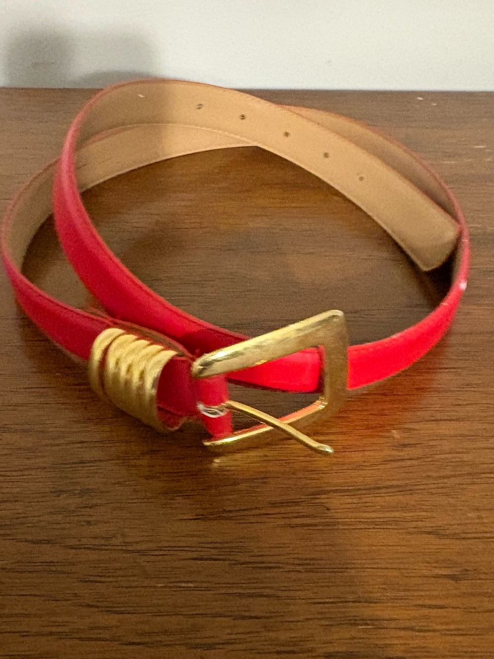 Gold Buckle Red Women's Leather Belt